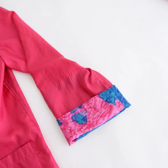 Vintage TanJay 80's Neon Pink Floral Lined  Button Up Two Piece Tracksuit M - Picture 5 of 15